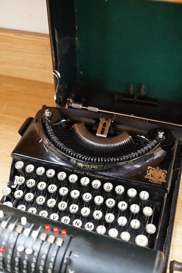 Two vintage calculators/adding machines and an Imperial Typewriter, in case. Condition - fair